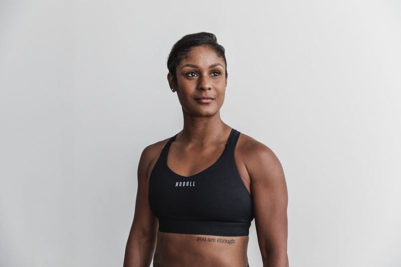 Nobull Pace Plush Heather Women's Sports Bra Black | 07524IBKM