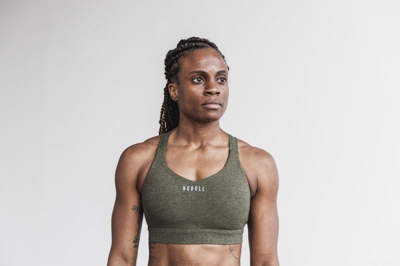 Nobull Pace Plush Heather Women's Sports Bra Olive | 46851CIZD