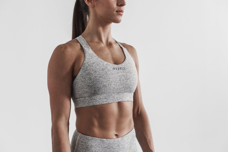 Nobull Pace Plush Heather Women's Sports Bra White | 74623CGDU