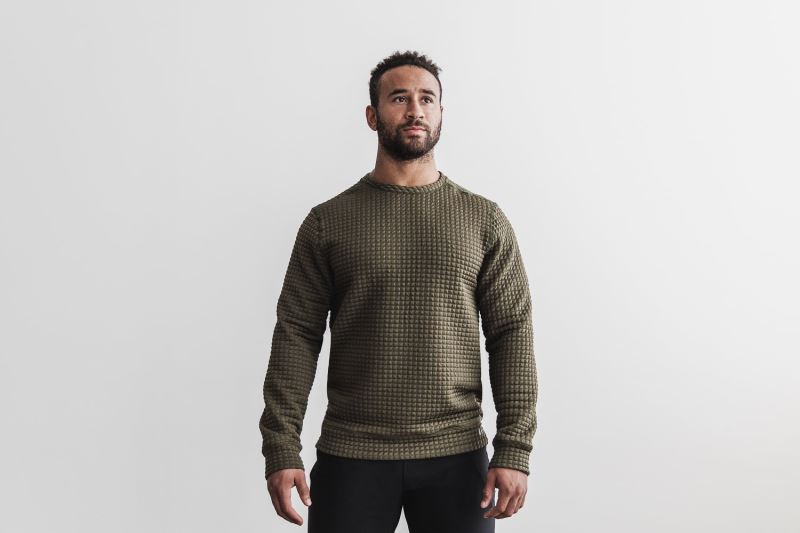 Nobull Quilted Crew Men's Pullover Green | 14670FCGU