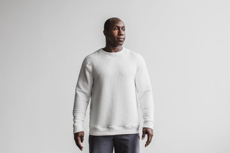 Nobull Quilted Crew Men's Pullover White | 85673ZMBF