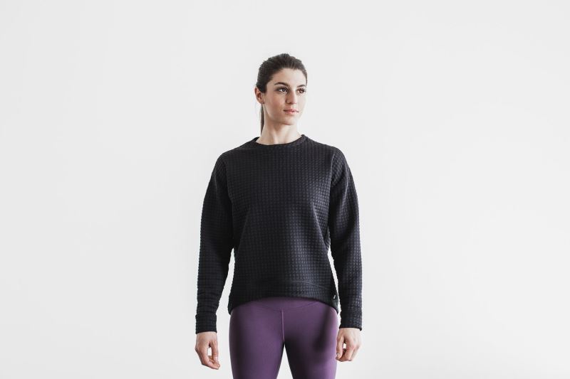 Nobull Quilted Crew Women's Pullover Black | 94308YQZJ