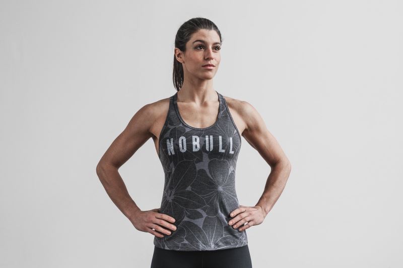 Nobull Racerback Hibiscus Women's Tanks Grey | 82601YKUI