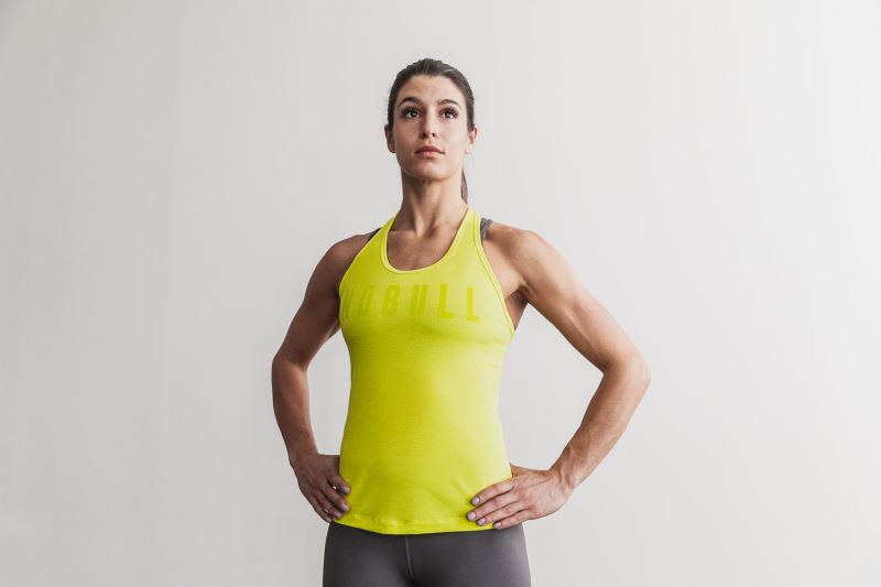 Nobull Racerback Neon Women's Tanks Yellow | 35621PMSJ