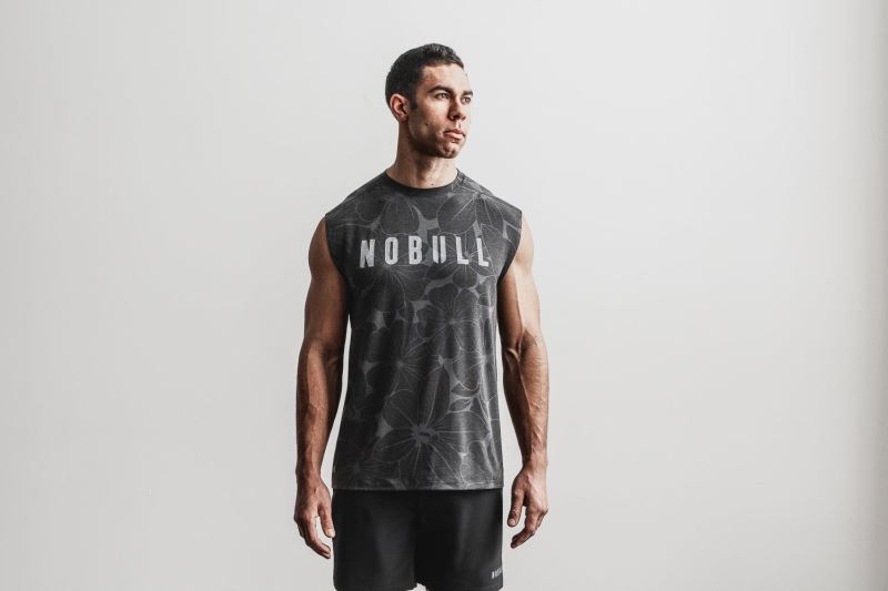 Nobull Sleeveless Hibiscus Men's T Shirts Grey | 58130IOFL