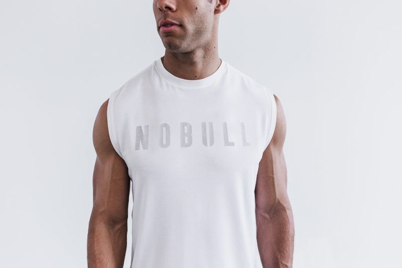 Nobull Sleeveless Men's T Shirts White | 05426OGCT