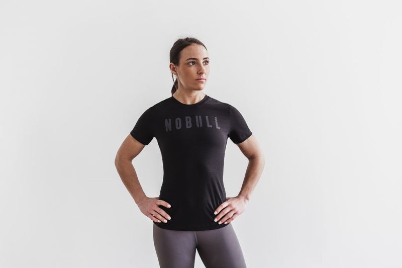 Nobull Slim Fit Women's T Shirts Black | 26954NOJR