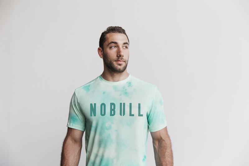 Nobull Tie-Dye Men's T Shirts Turquoise | 18052JWCE