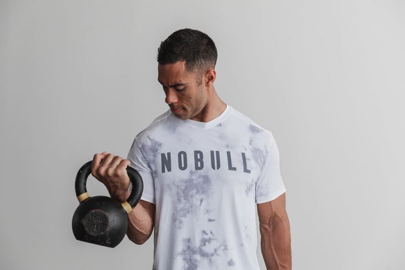 Nobull Tie-Dye Men's T Shirts White | 42086RWZV