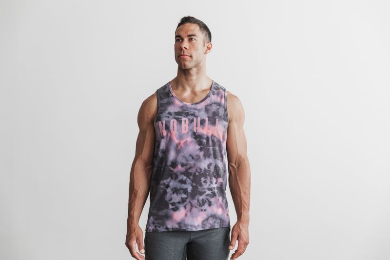 Nobull Tie-Dye Men's Tanks Pink Black | 72638TQBU