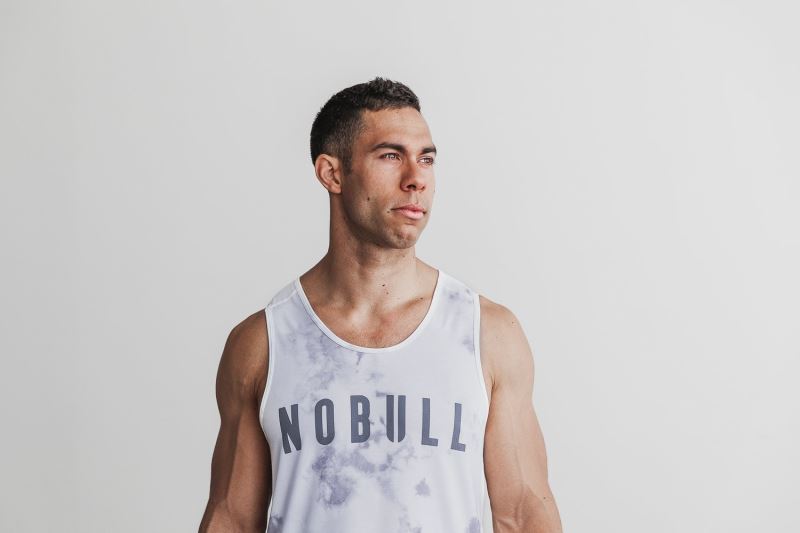 Nobull Tie-Dye Men's Tanks White | 31652UAGB