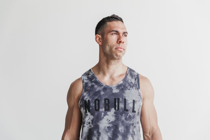 Nobull Tie-Dye Men's Tanks White Black | 41652OEFR