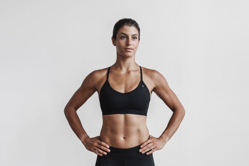 Nobull V-Neck Matte Women's Sports Bra Black | 54079DQNM