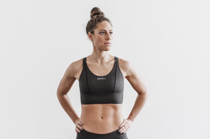 Nobull Wide Band Plush Heather Women's Sports Bra Black | 08294SDAZ