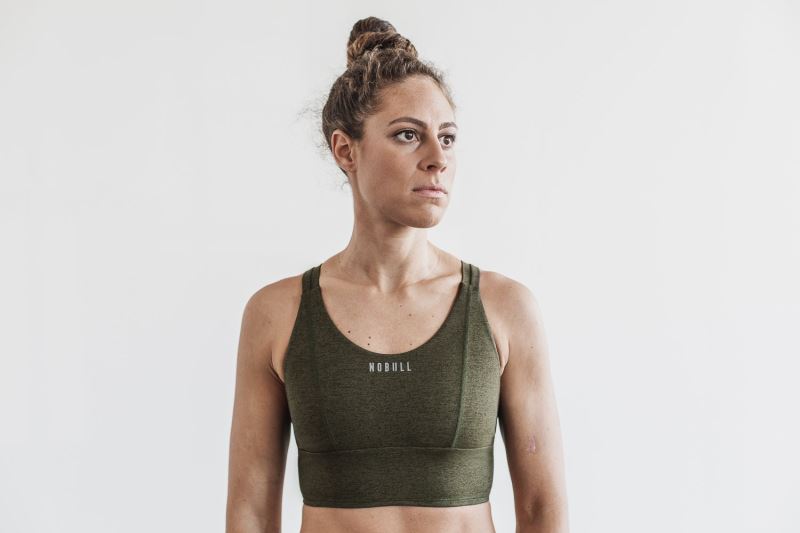 Nobull Wide Band Plush Heather Women's Sports Bra Olive | 24350VGME