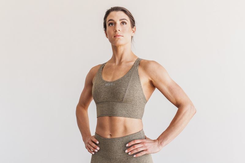 Nobull Wide Band Plush Heather Women's Sports Bra Brown | 58064BURF