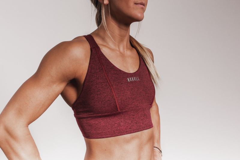 Nobull Wide Band Plush Heather Women's Sports Bra Red | 95782RNUW